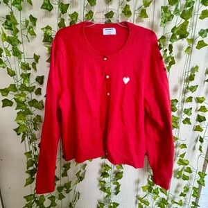 Red Heart Embroidered Cardigan Sweater